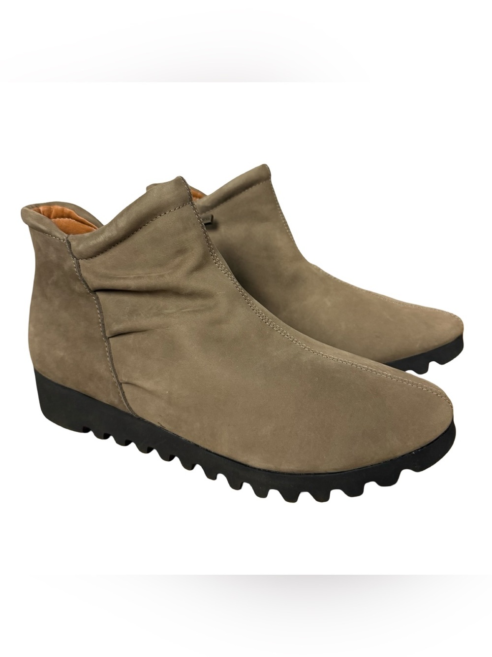 Aetrex Zoey Womens Booties Sz 9 Dark Taupe Leather Side Zip Round Toe Ankle Boot